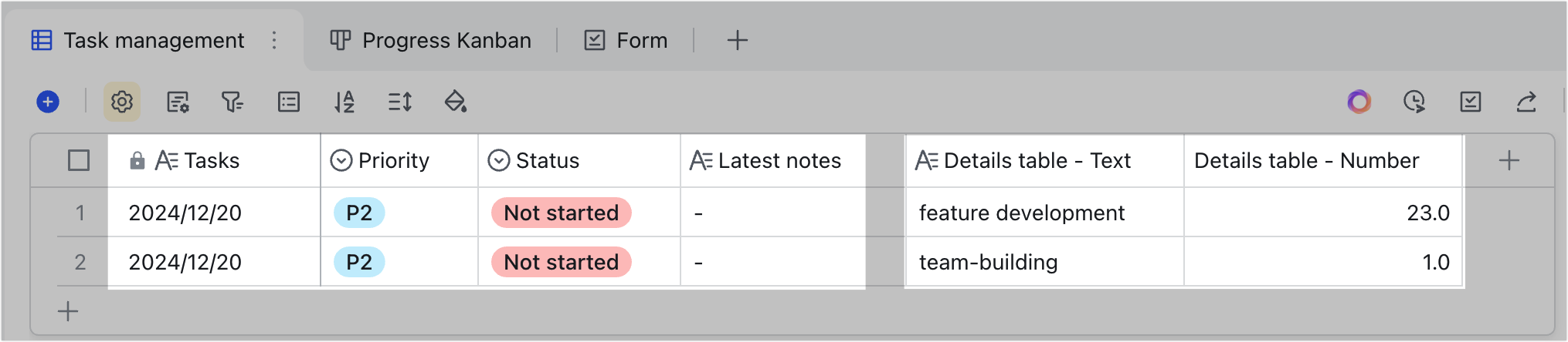 Use the Details Table question in form view