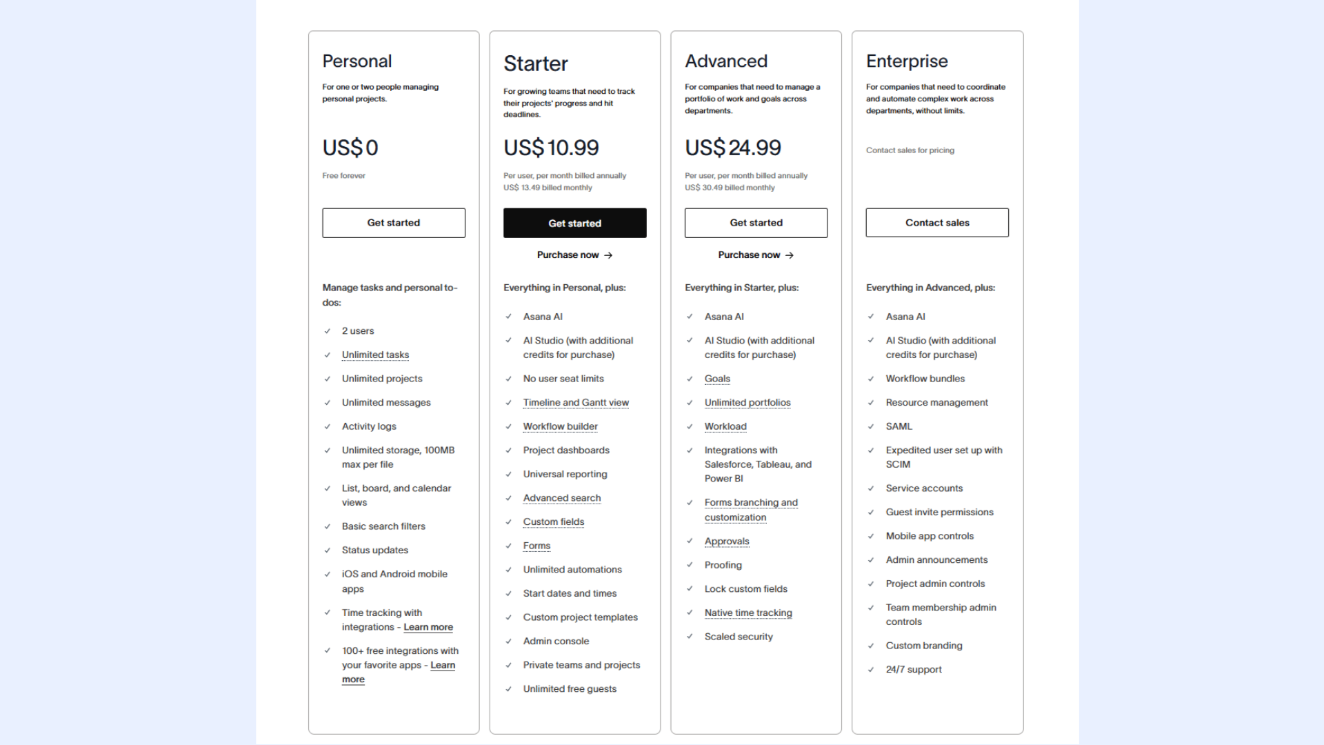 Asana pricing