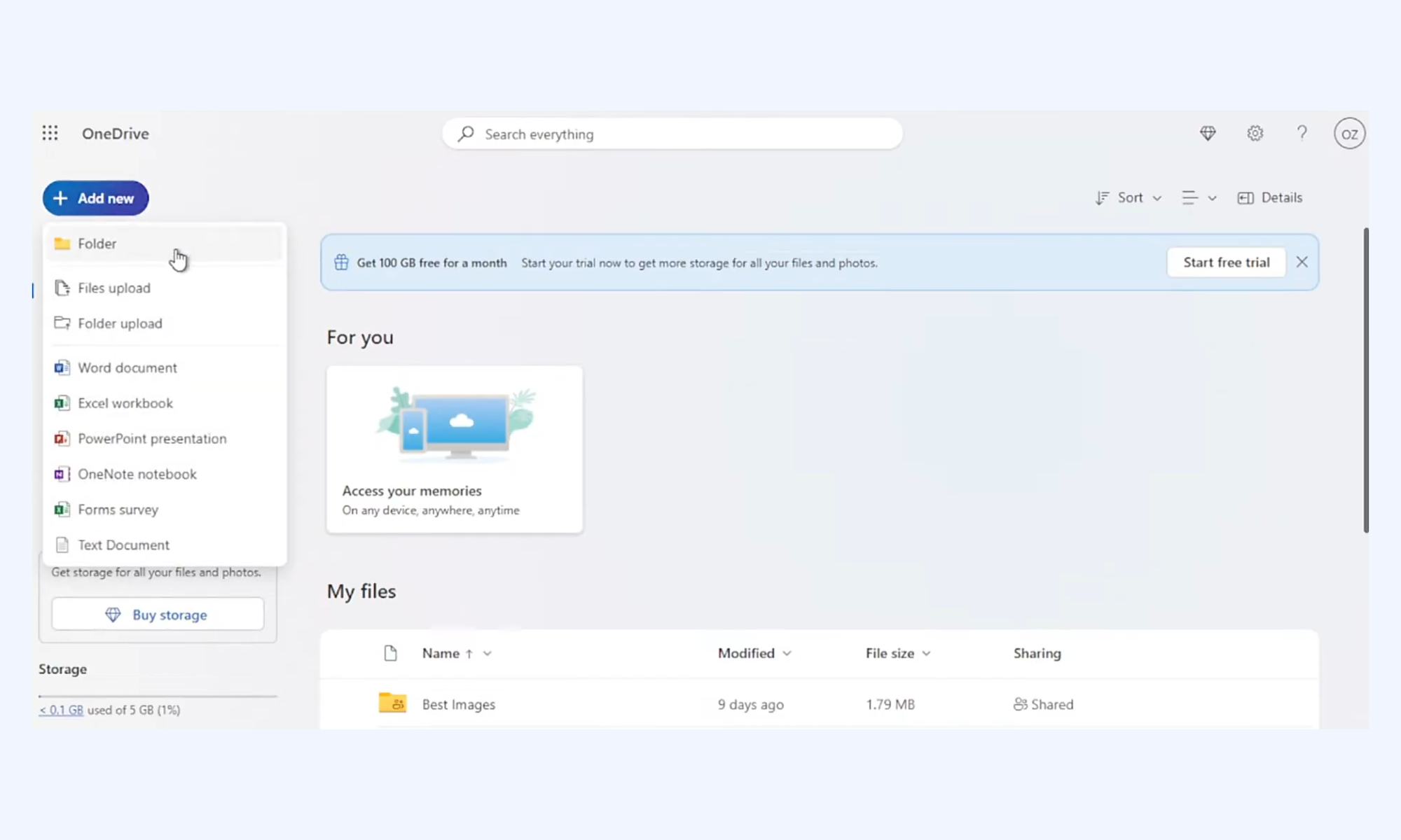 How to create a shared folder in OneDrive