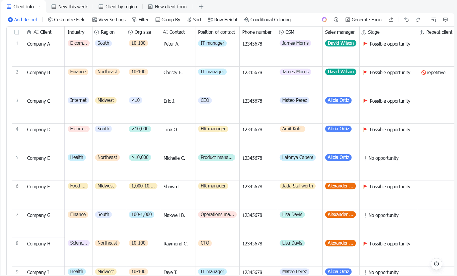 Sales and CRM Lark template