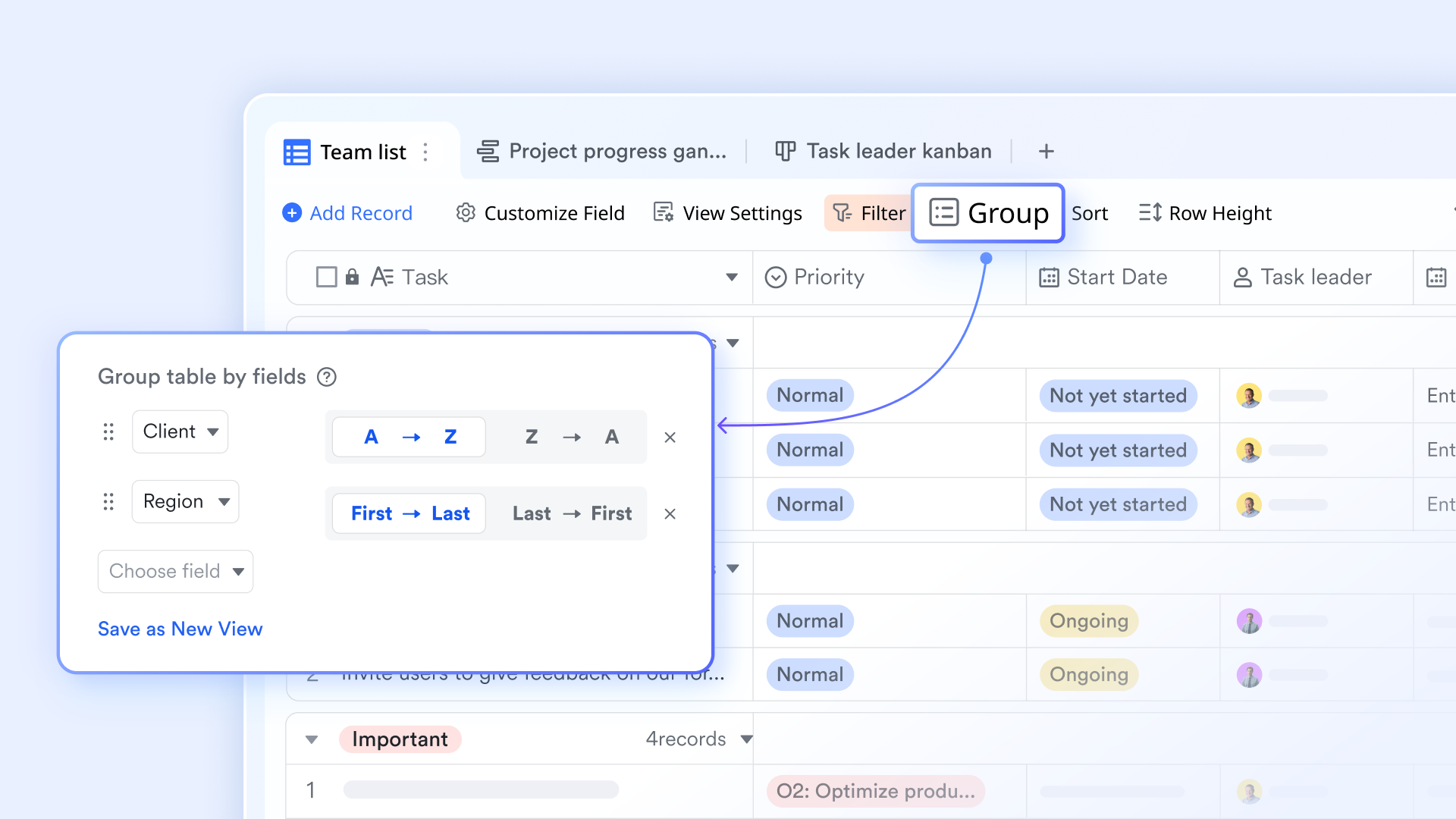 Filter and group functions in Lark Base