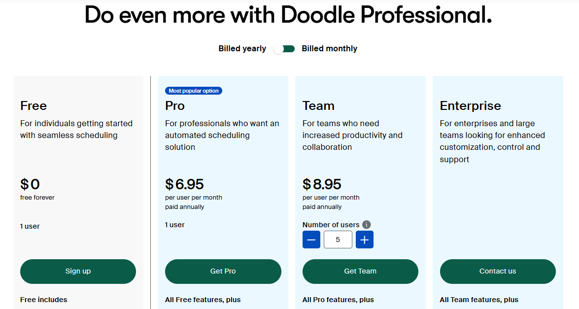 Explore Doodle's pricing plans today