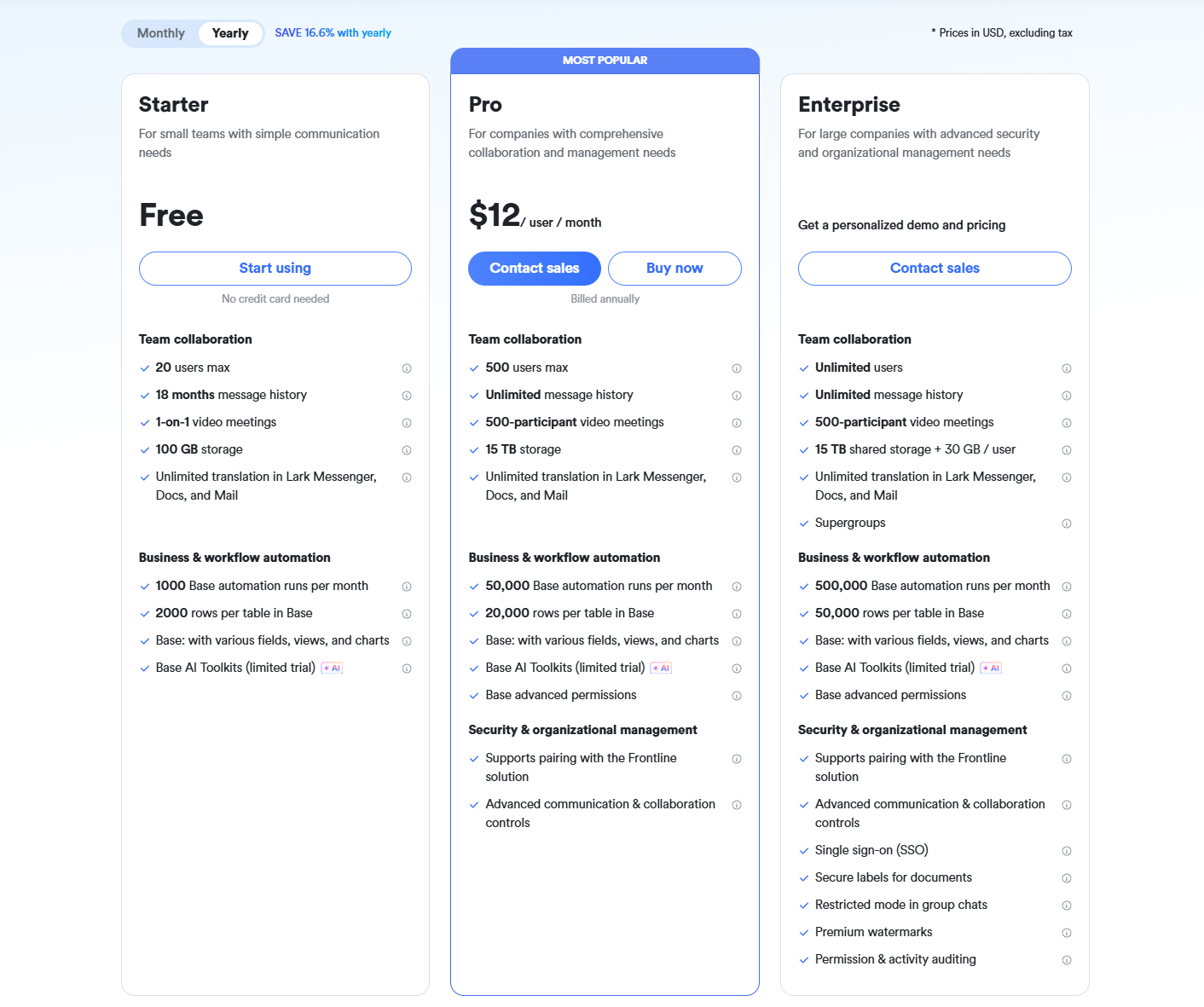 Lark pricing plans
