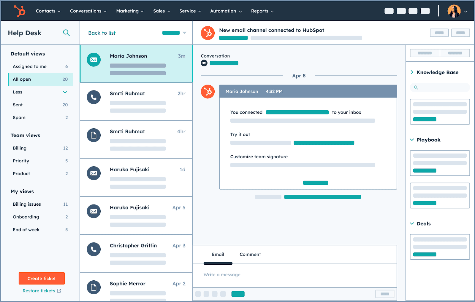 Deliver support on customers' preferred HubSpot channels.