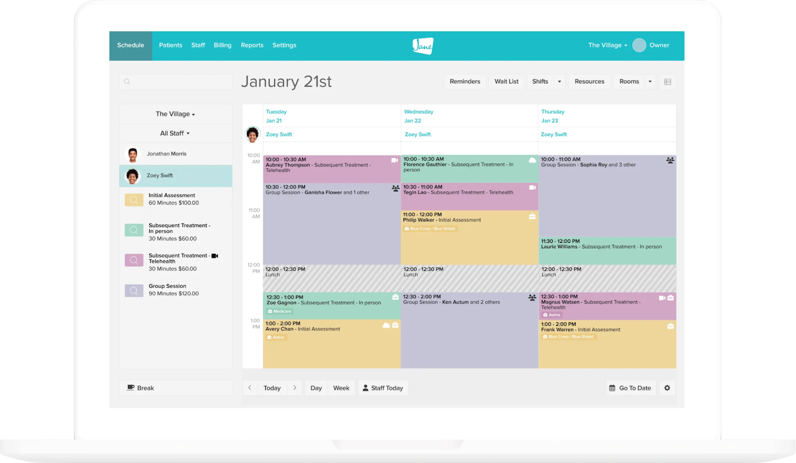Jane App Calendar Dashboard