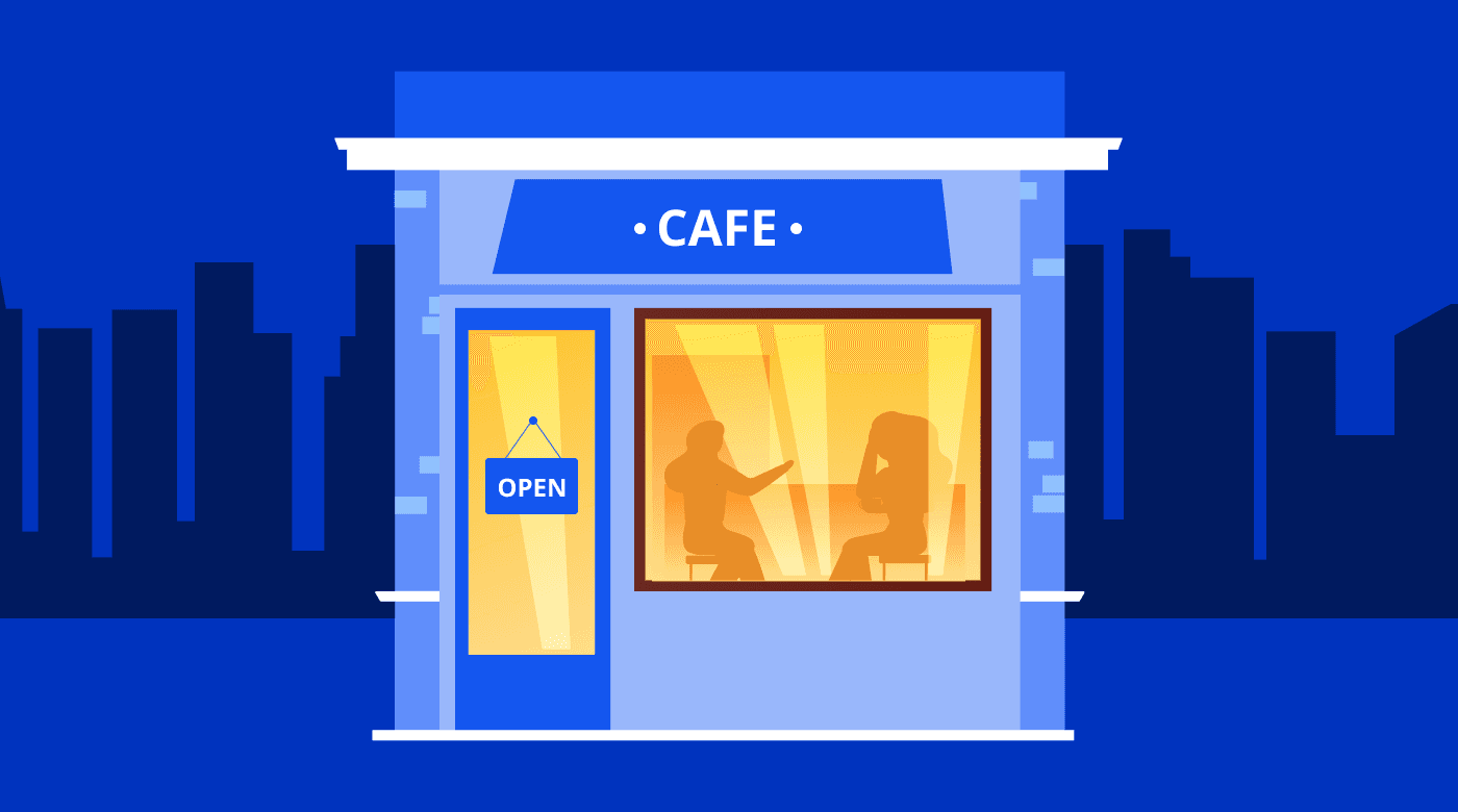 A cafe operating at night