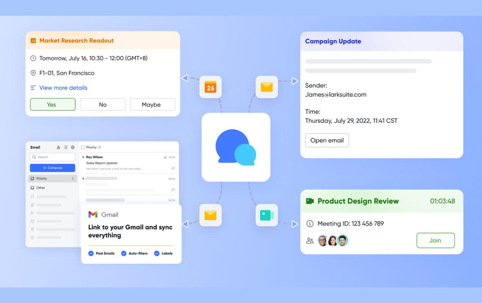 Teams, tools, and context are all in one chat feed.