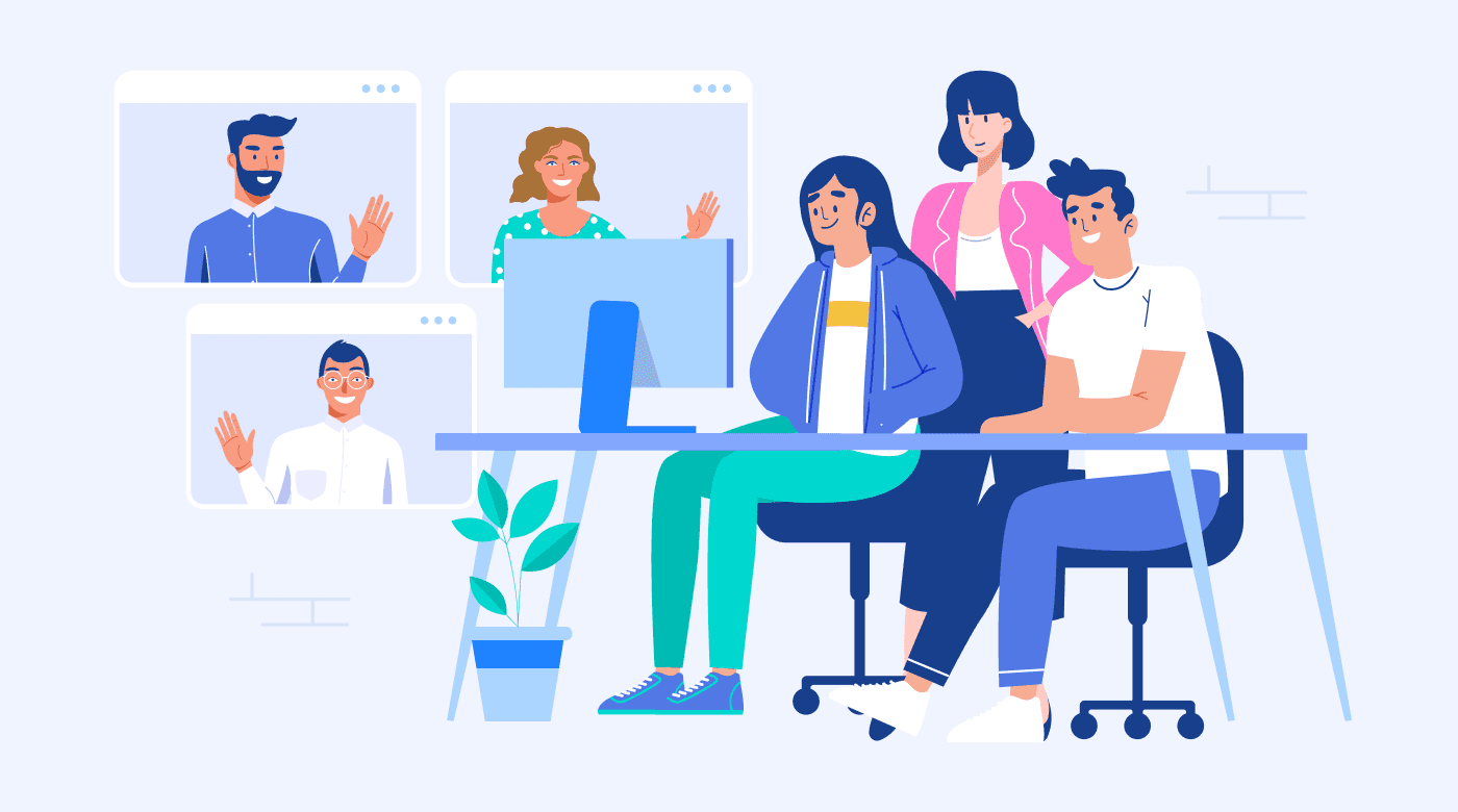 Hybrid team gathers for a meeting