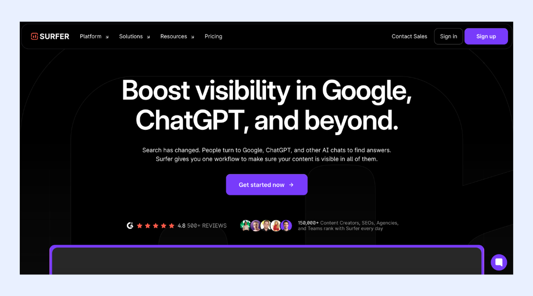 Interface of Surfer Seo