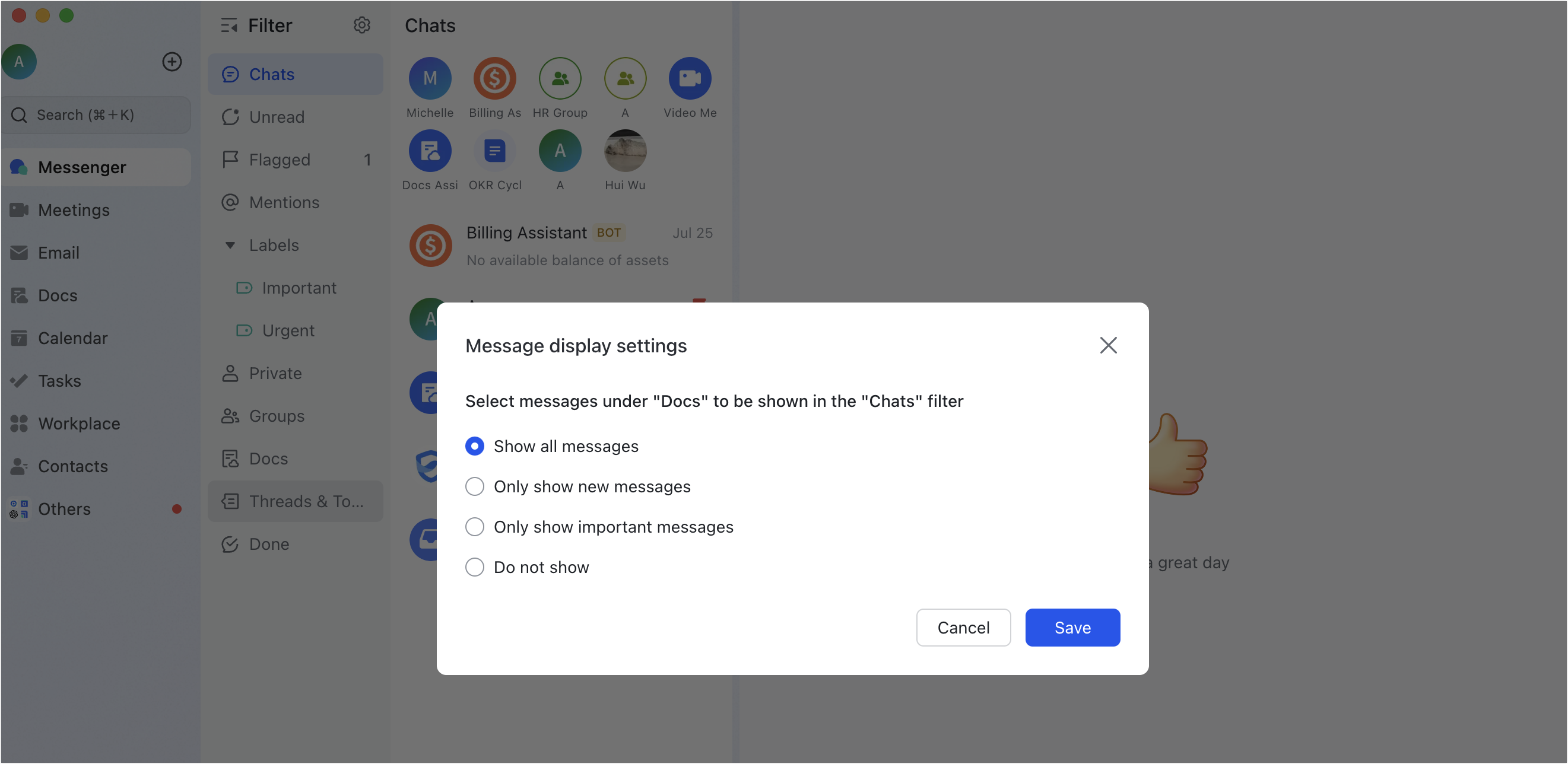 Change message display settings