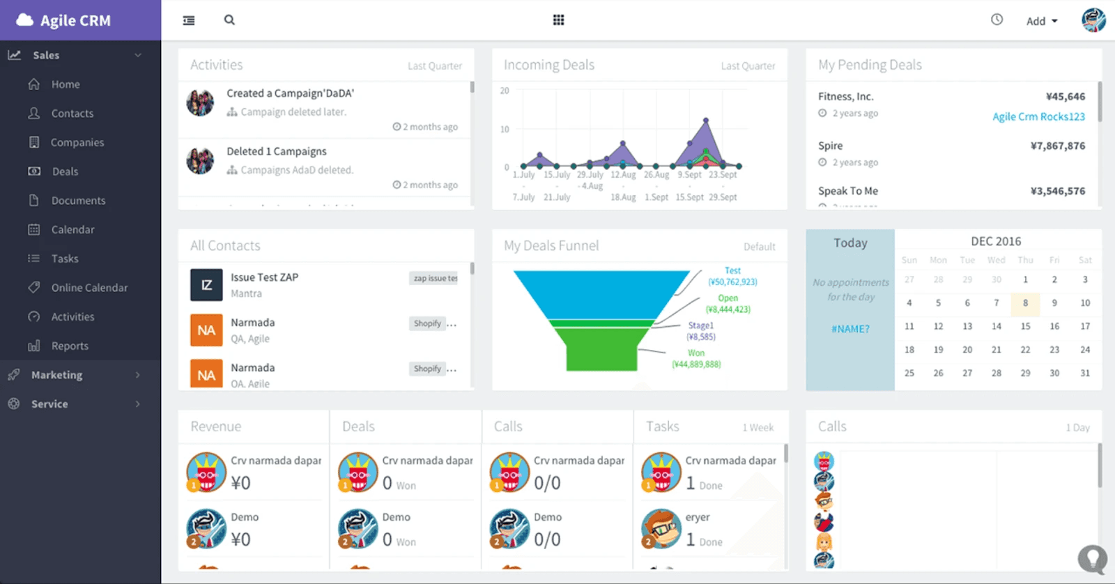 Interface of Agile CRM