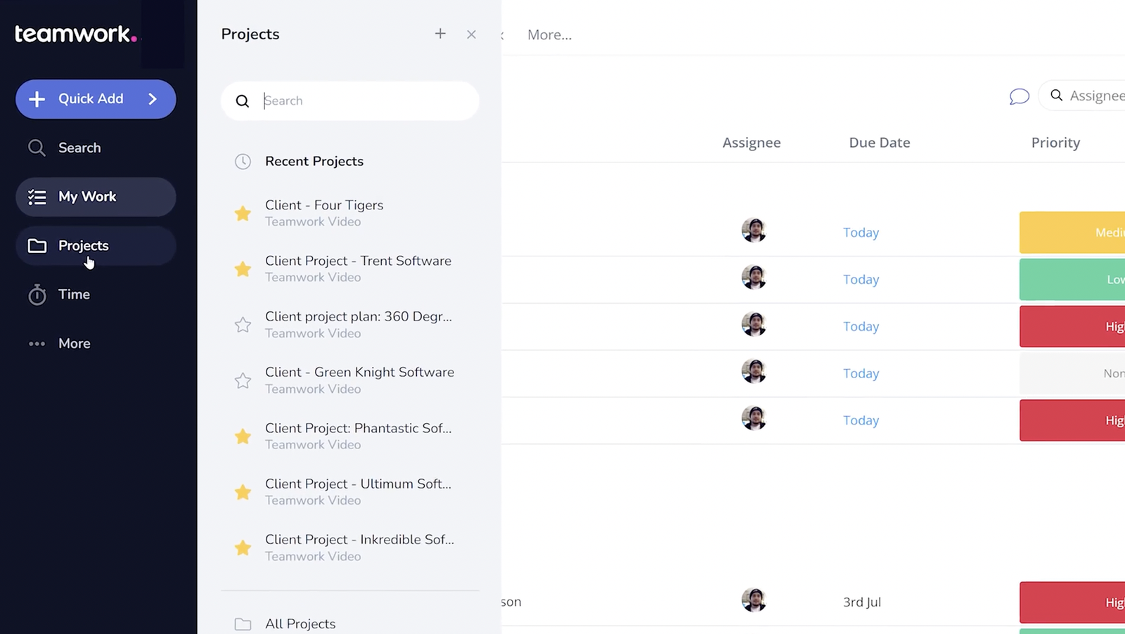 Project planning according to client's needs in Teamwork