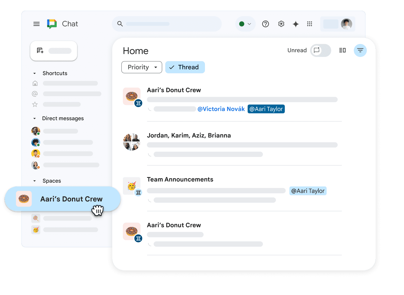 Interface of Google Chat