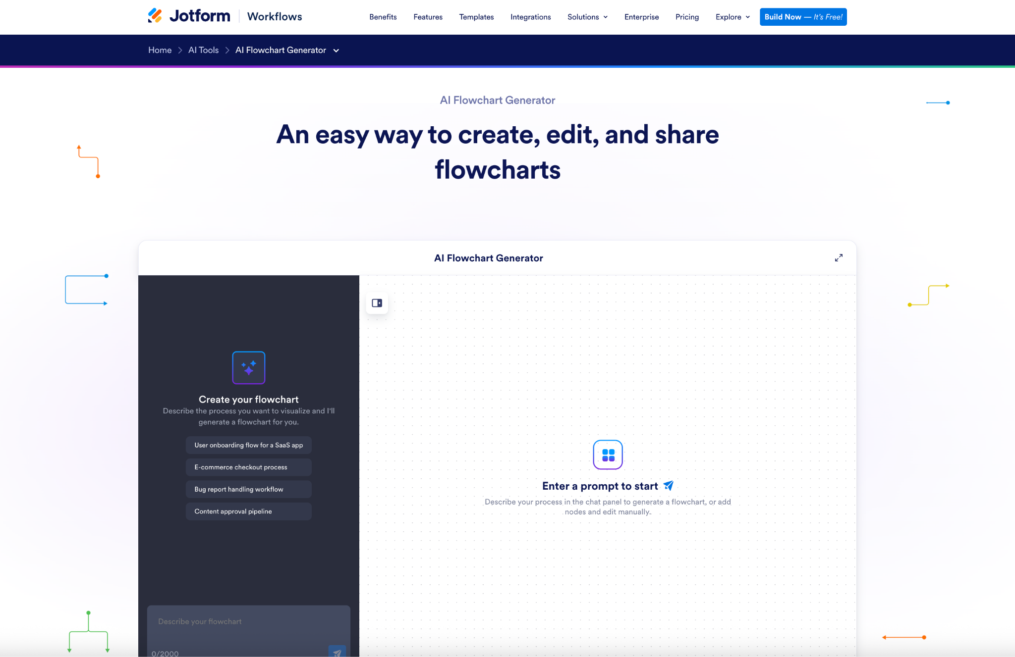 Jotform AI Flowchart Generator: Best for editable AI-generated workflows