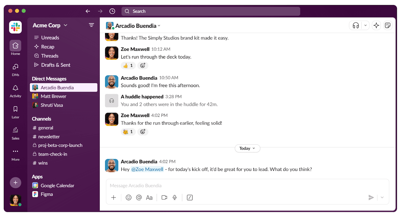 Interface of Slack