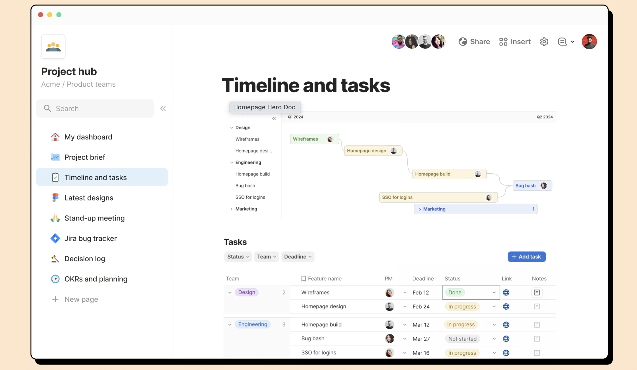 Coda supports project management