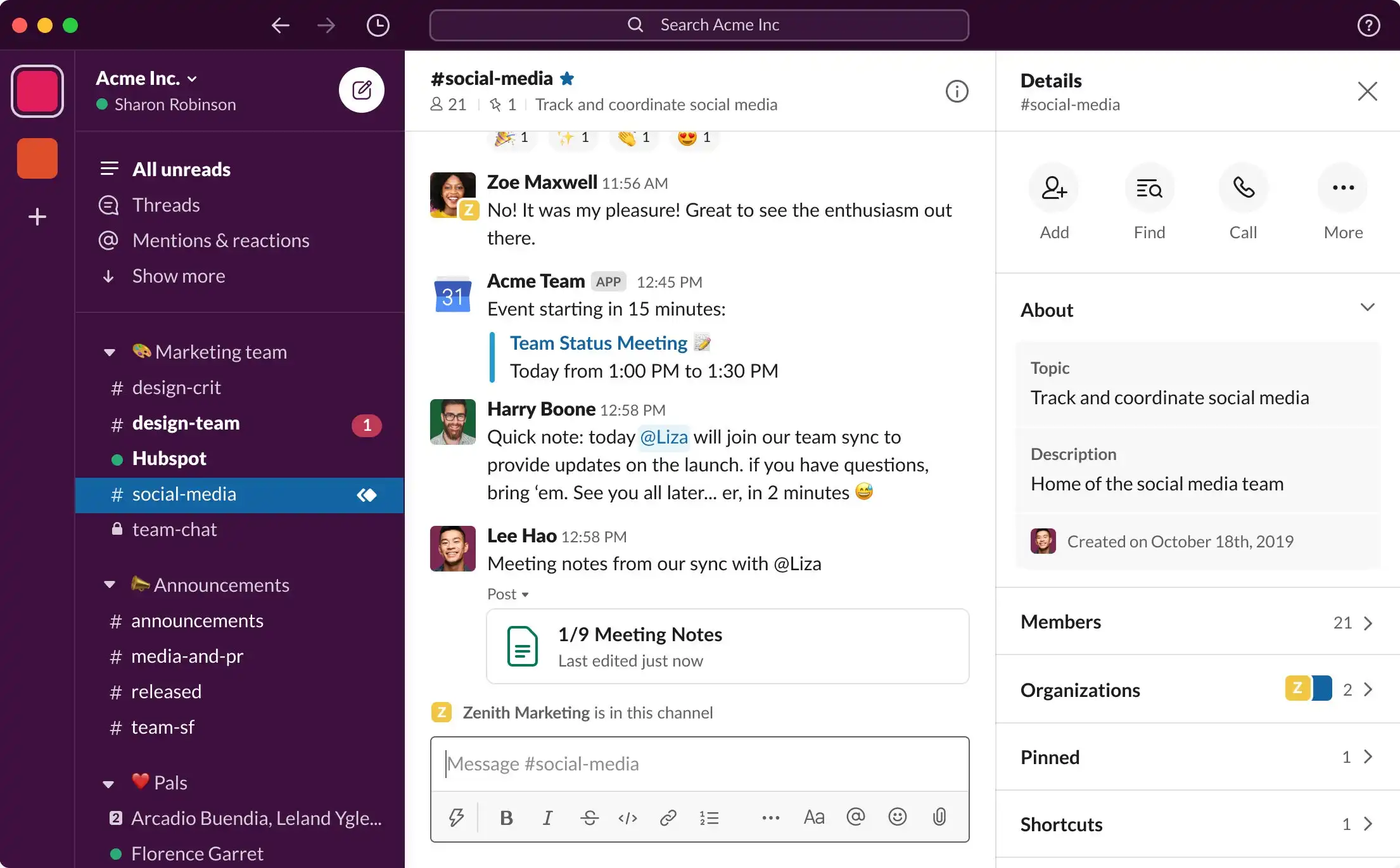 Slack interface showing team chat channels and threads