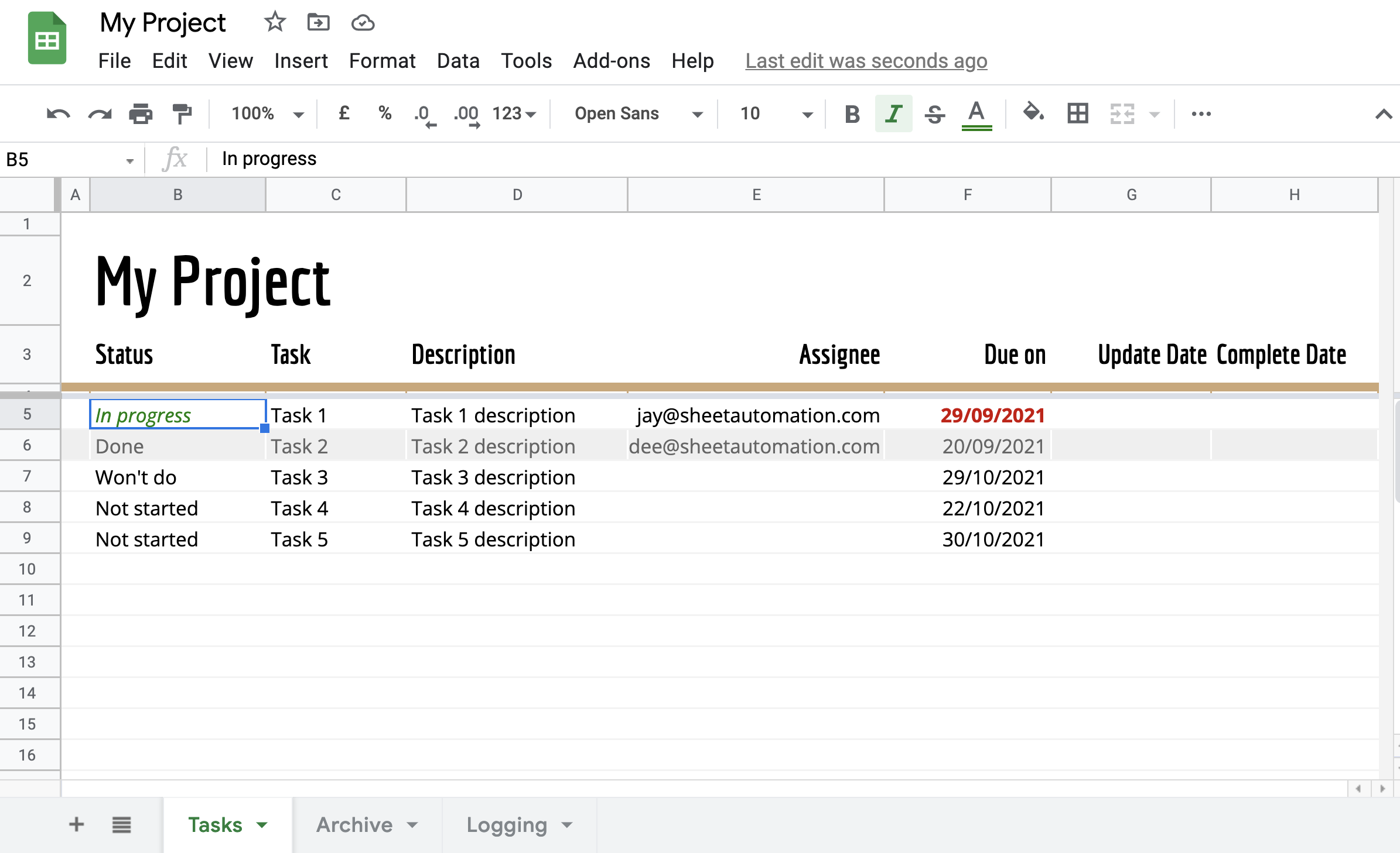An image showing task tracking through Google Tasks and Gmail