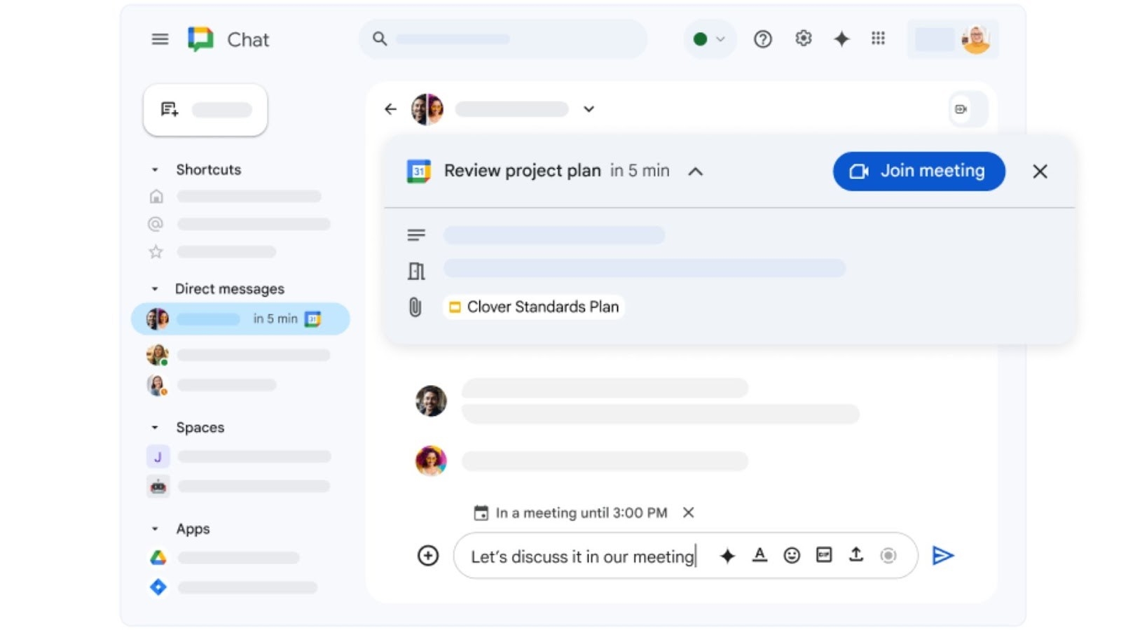 Google Chat’s workspace integration for meetings, files, and messaging