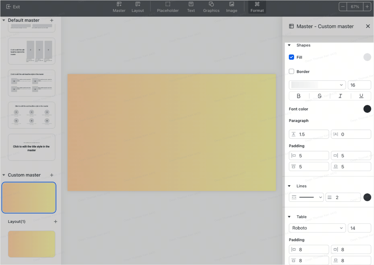Set the slide master and layout