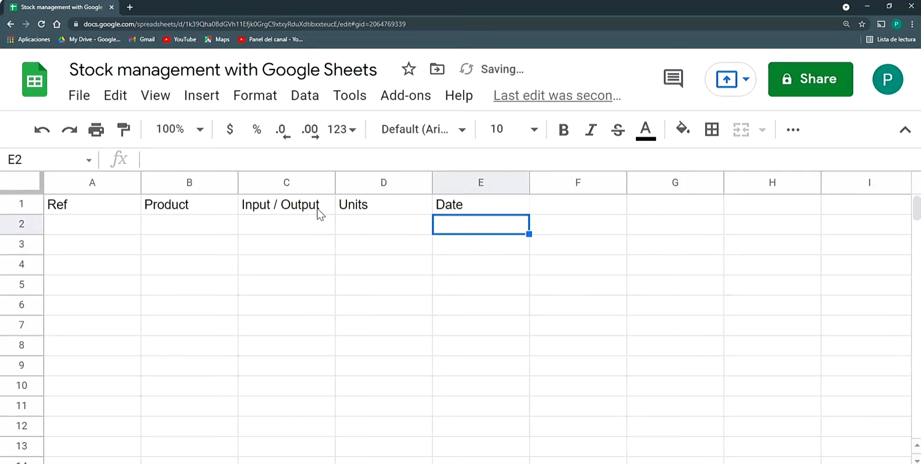 Set up your column headers in Excel