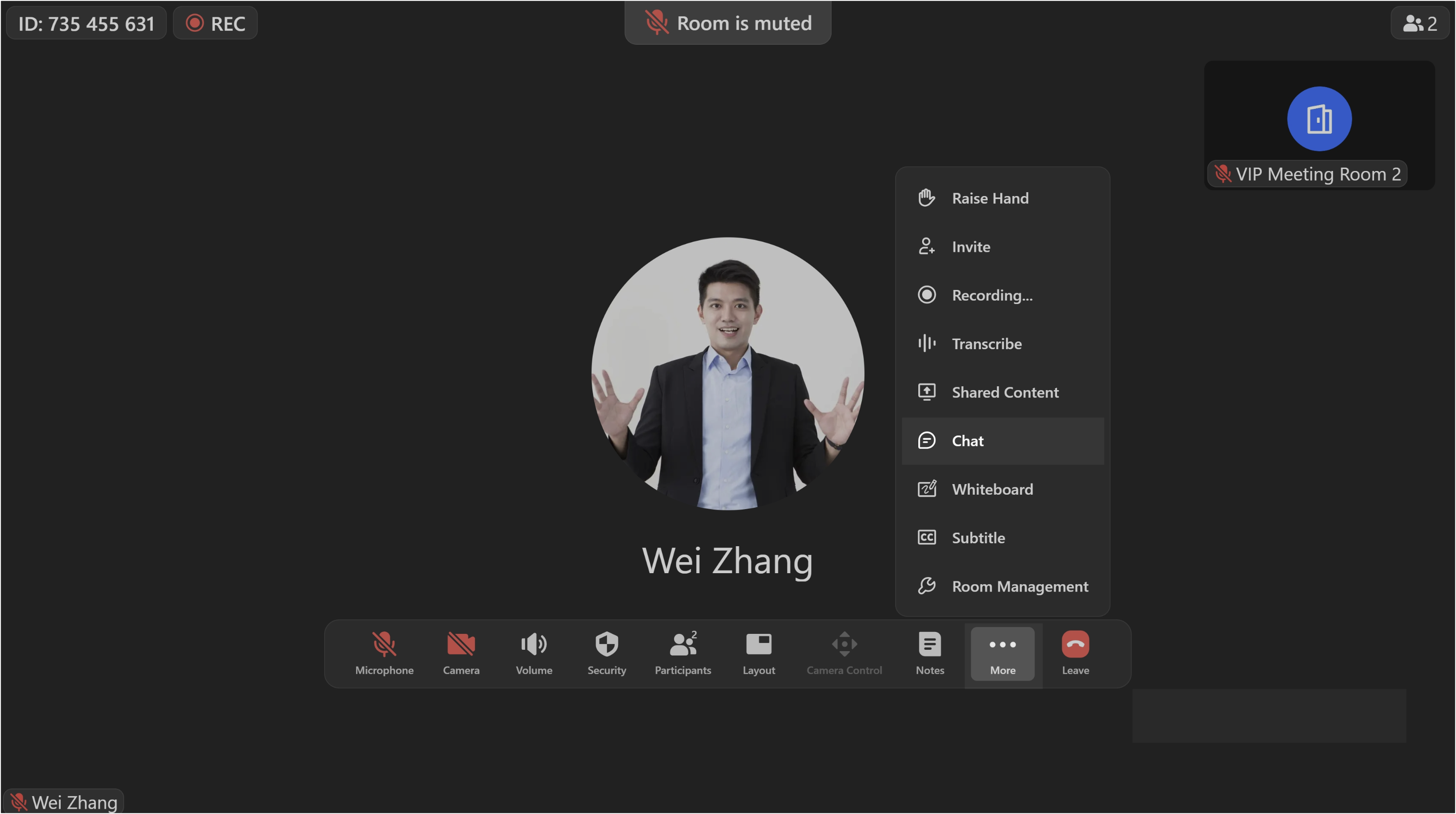 Open a chat window during a meeting