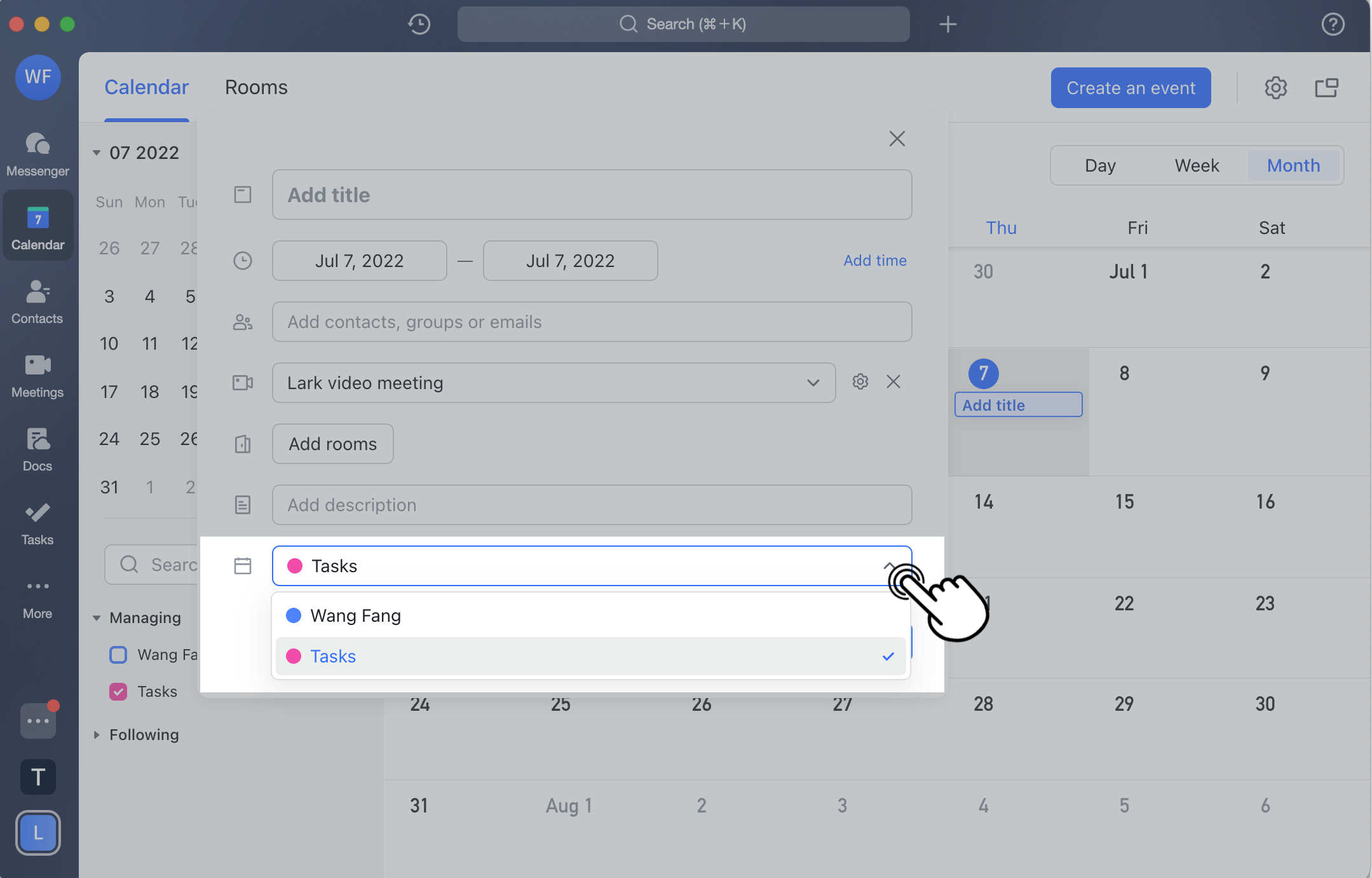 Select or change the calendar of an event