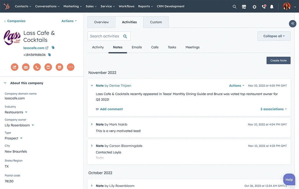HubSpot lead management dashboard