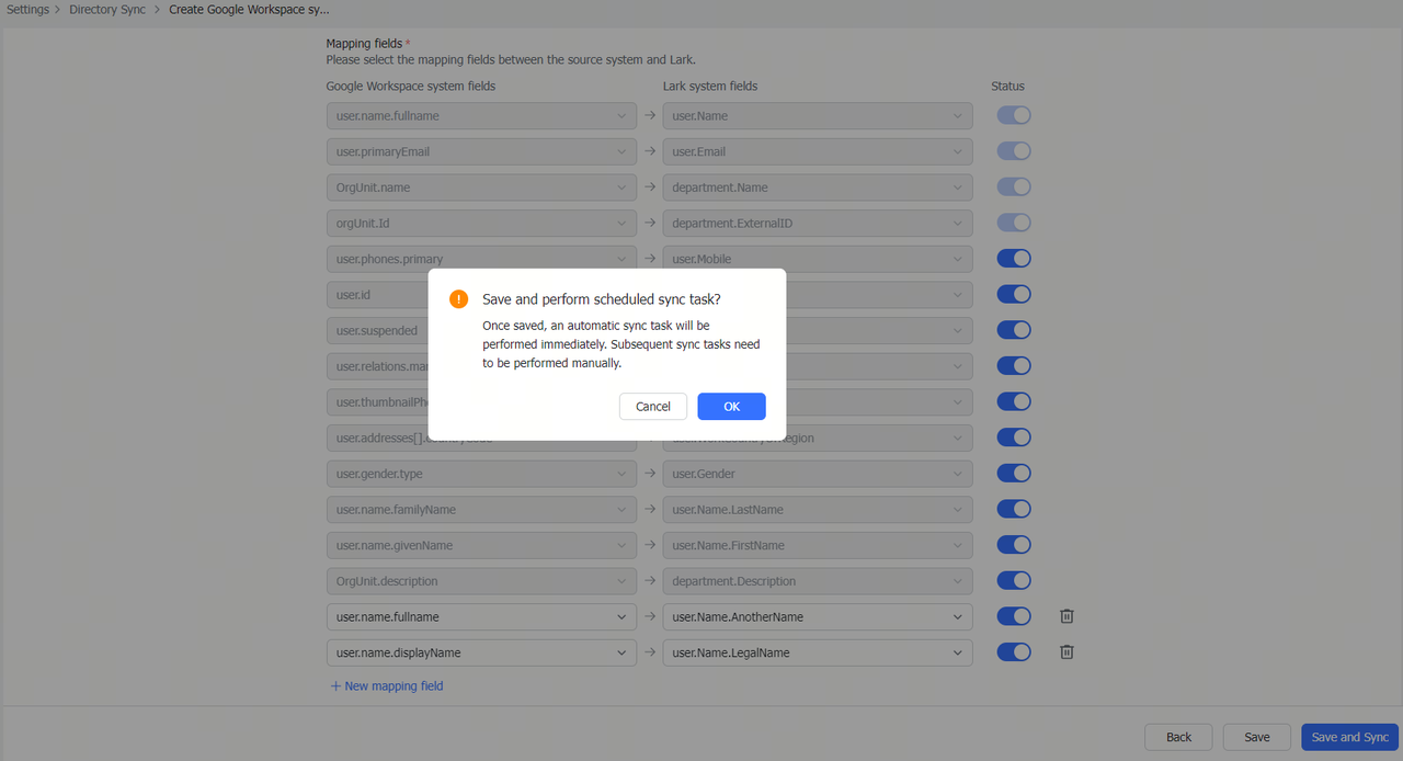Admin | Sync directory Sync between Lark and Google Workspace