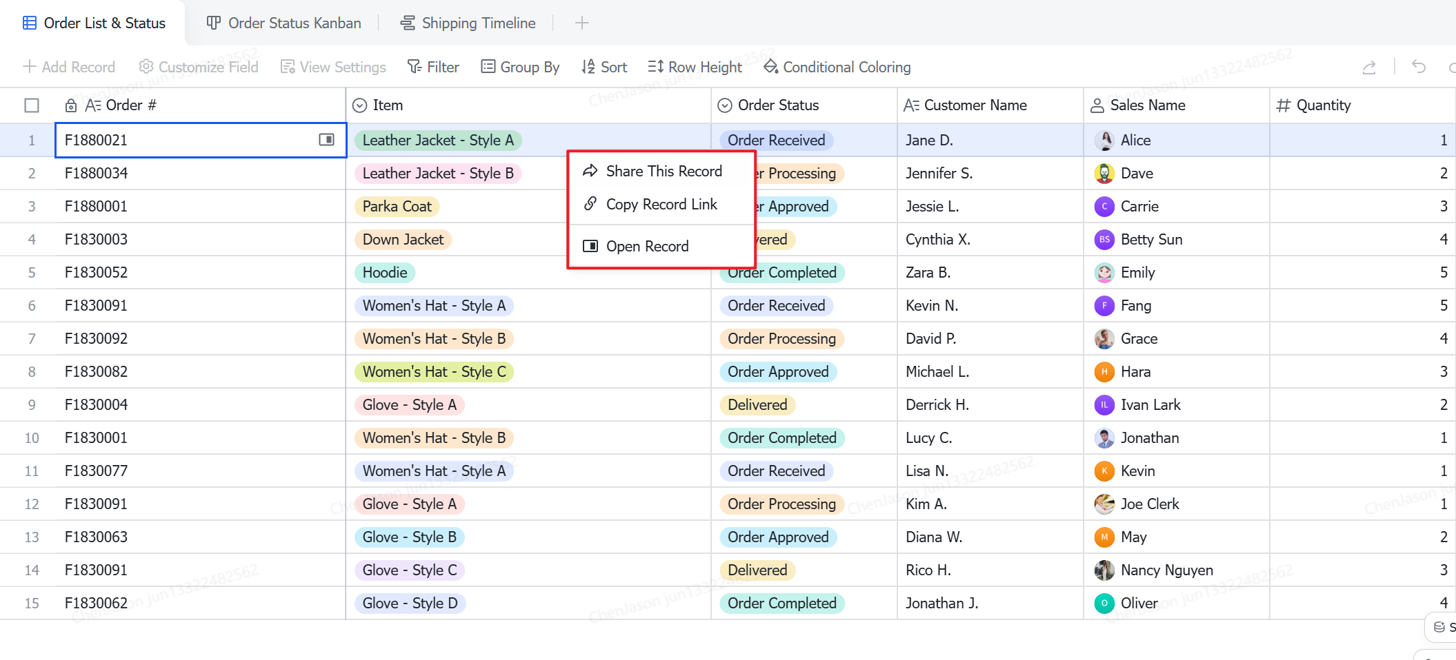Query orders for logs and history track