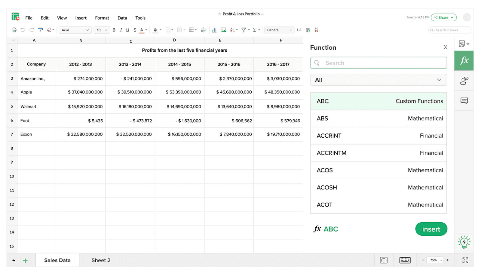 An image that displays Zoho Sheet, the Airtable alternative.