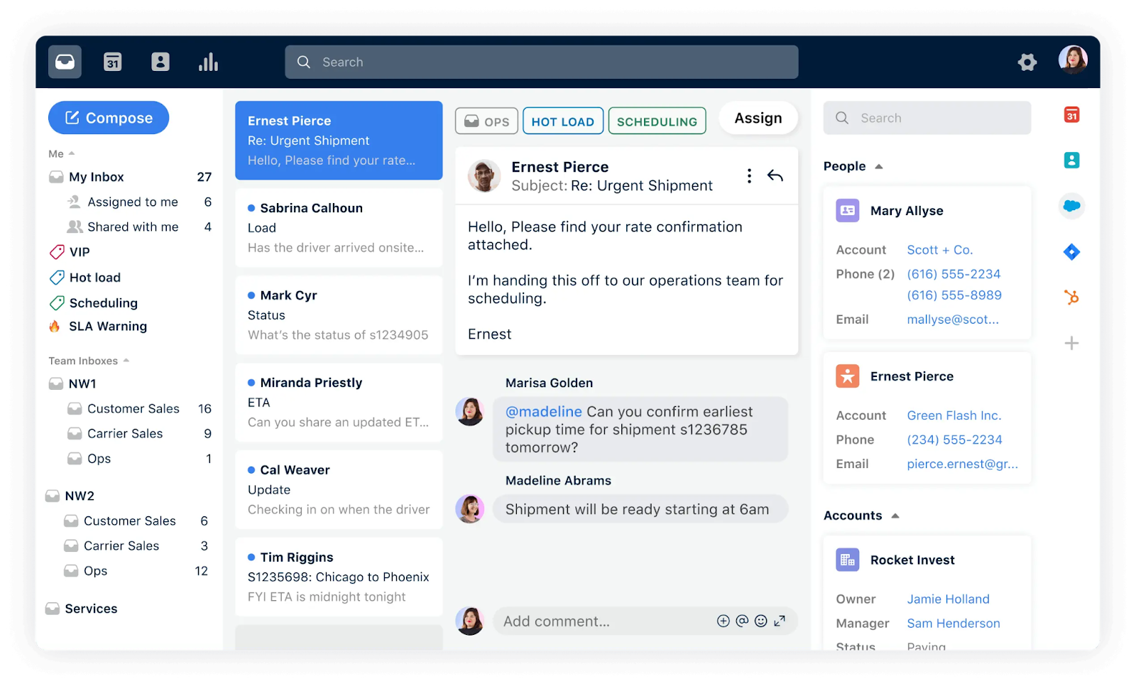 Front shared inbox collaboration with assignments, notes, and rules