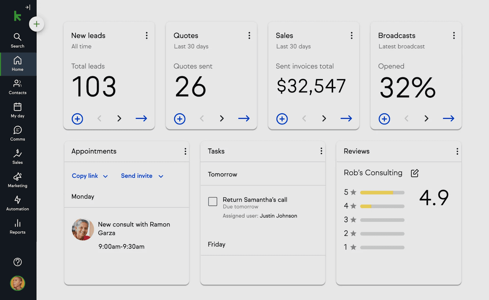 Interface of Keap CRM
