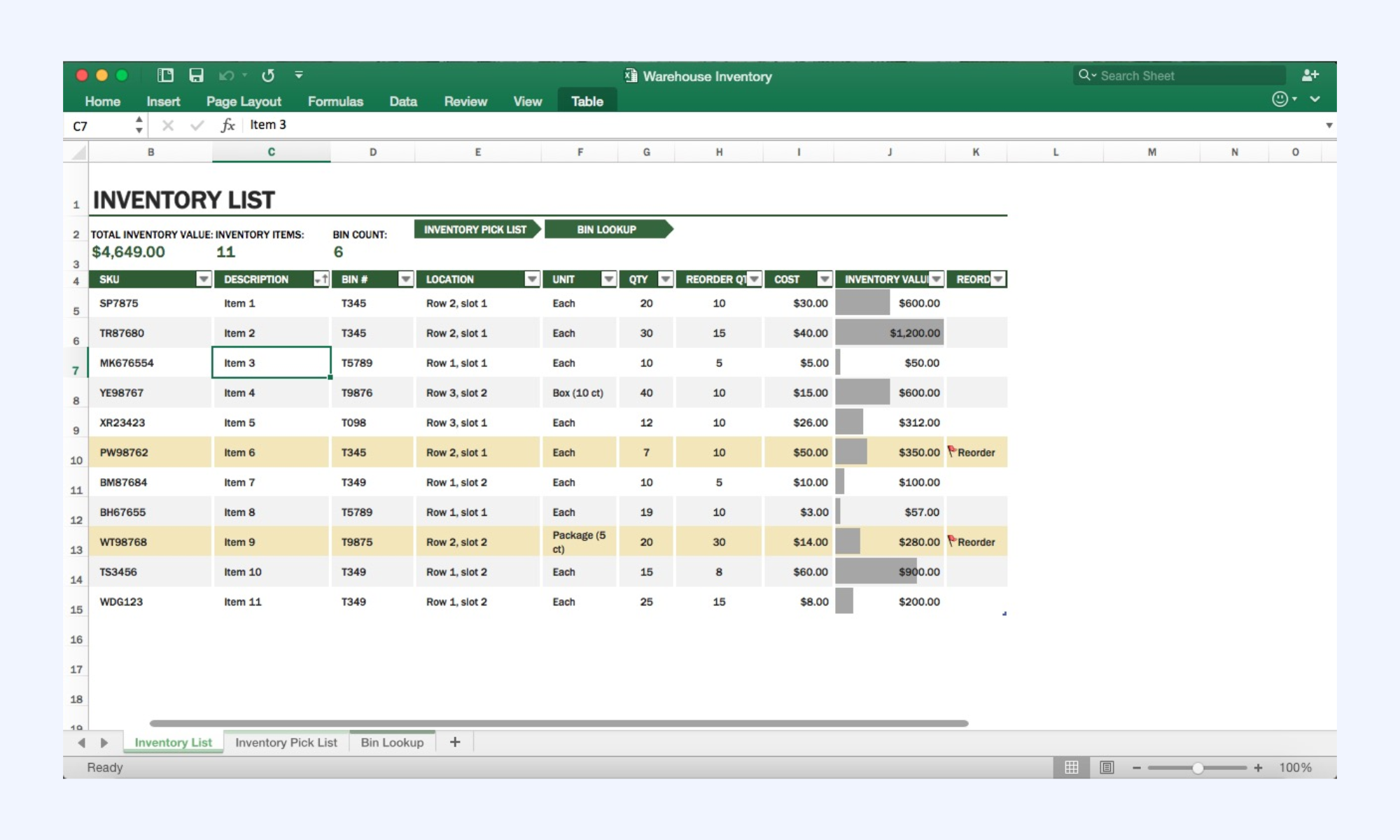 Inventory list template