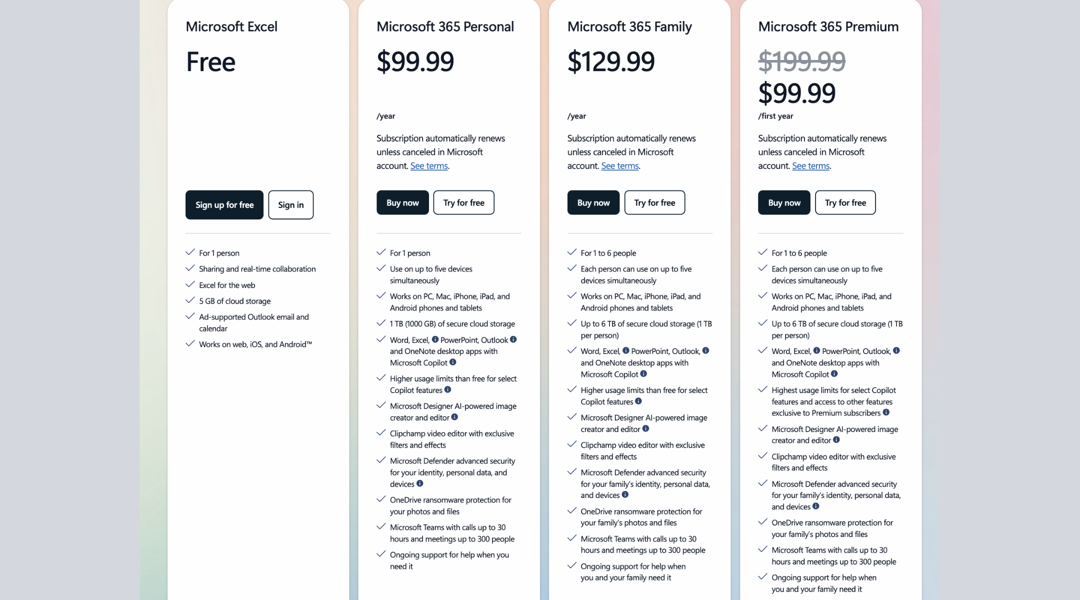 Microsoft Excel pricing
