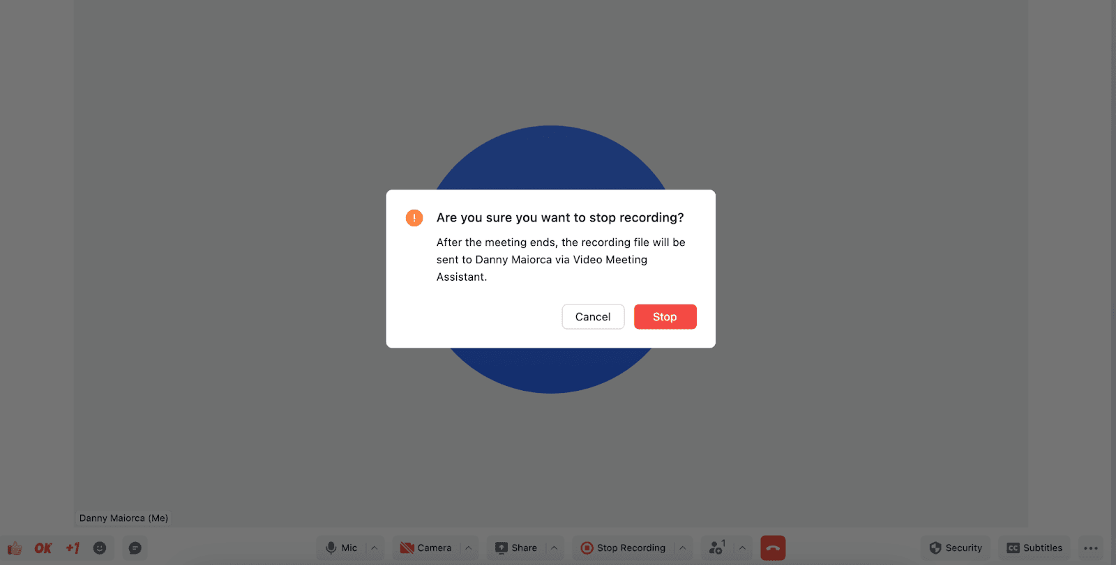 The pop-up window asking you to stop your recording in Lark