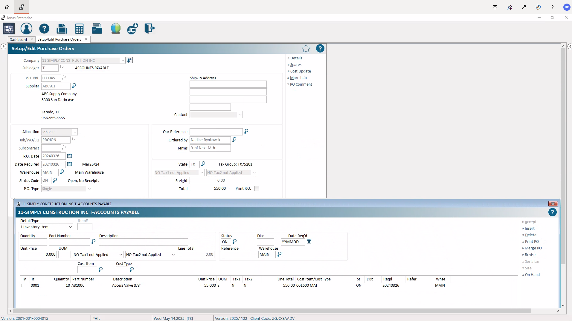 Jonas Construction ERP style accounting for contractors