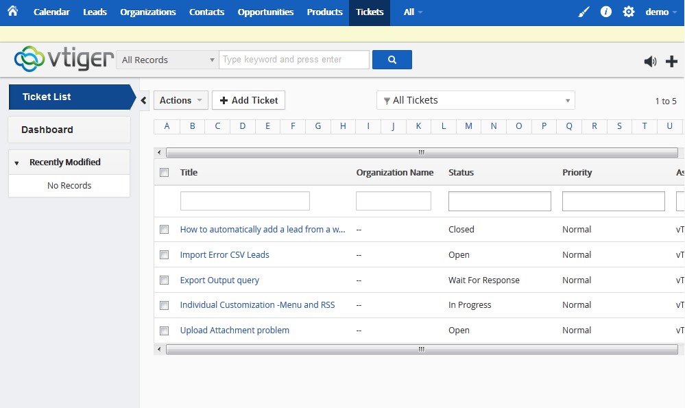 An image displaying the interface of Vtiger