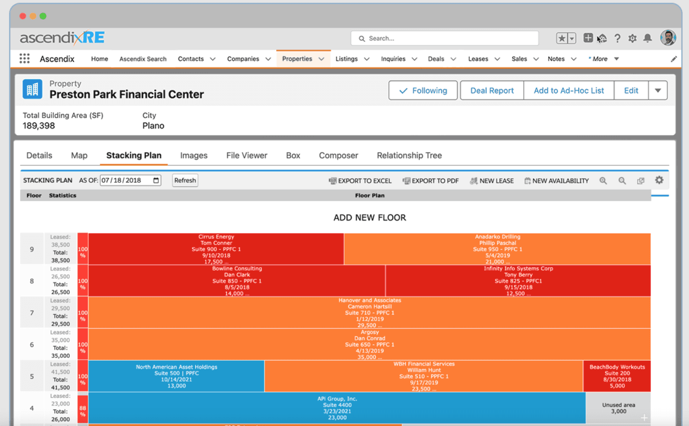 The interface of AscendixRE CRM