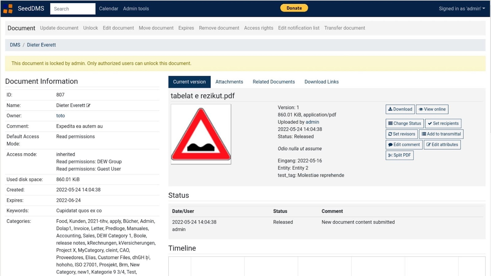 SeedDMS's document information page