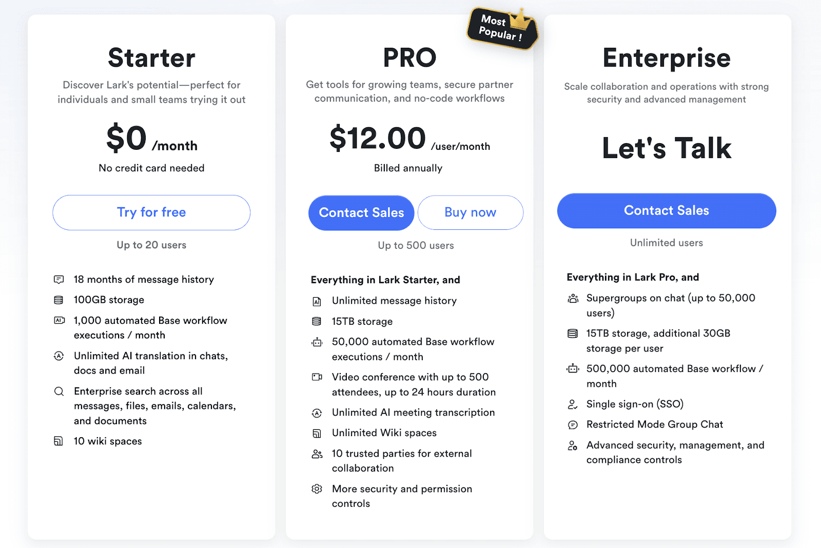 Lark pricing plans