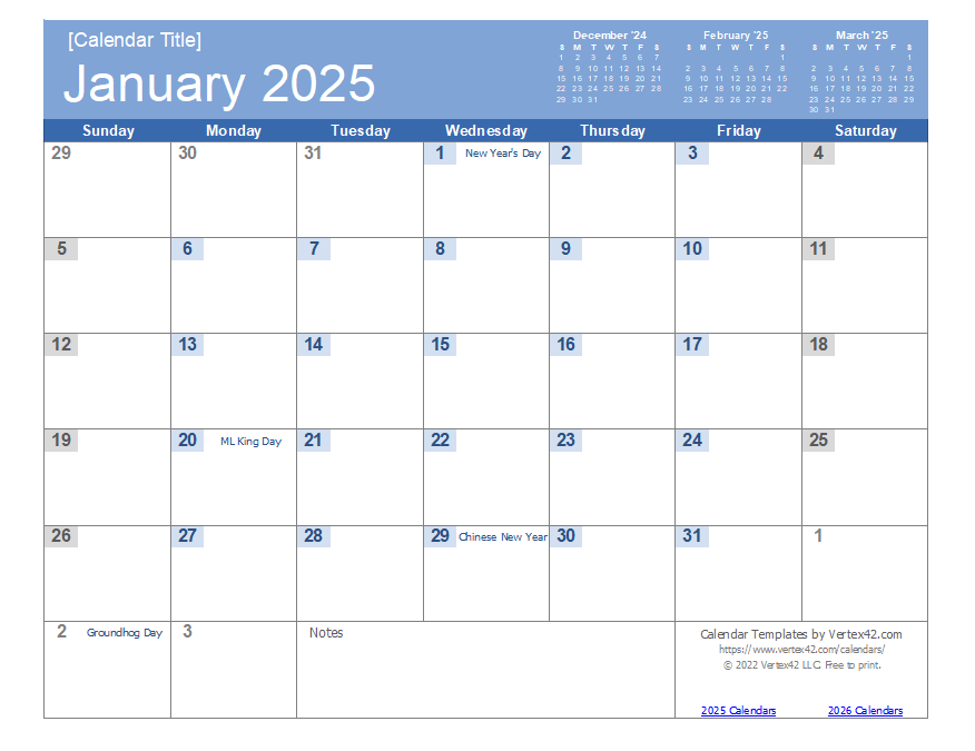 Calender Template by Vertex 42