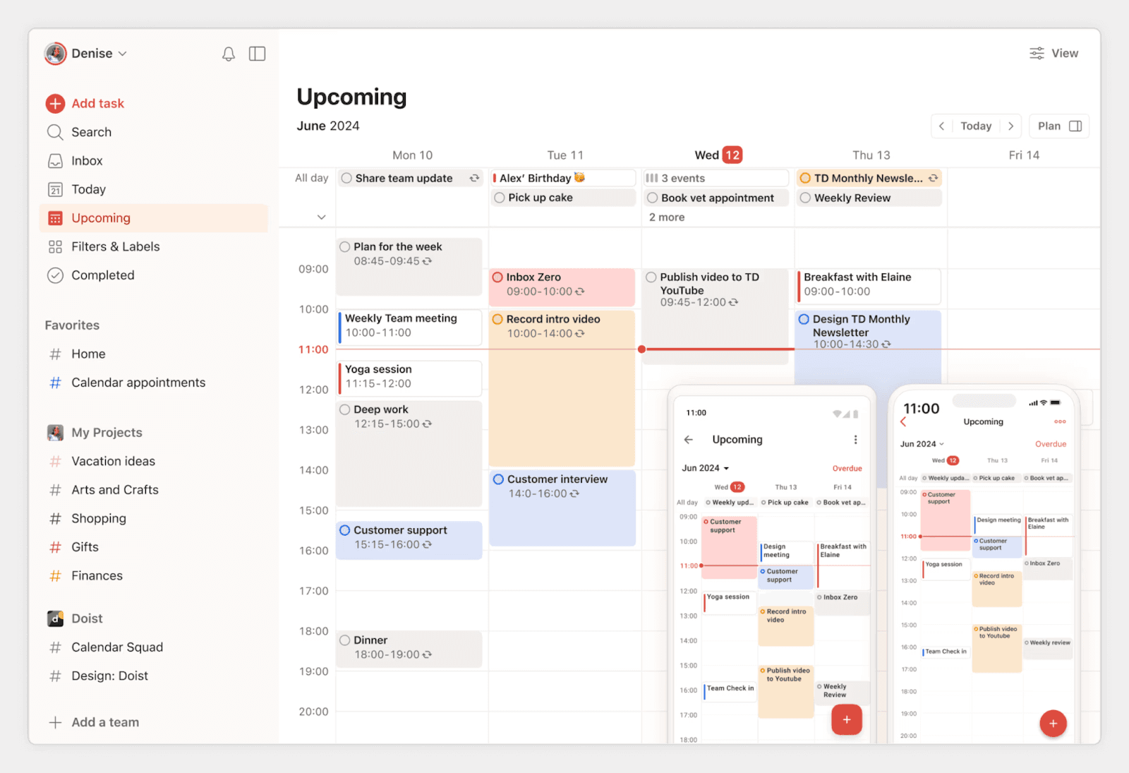 Todoist task management with its calendar
