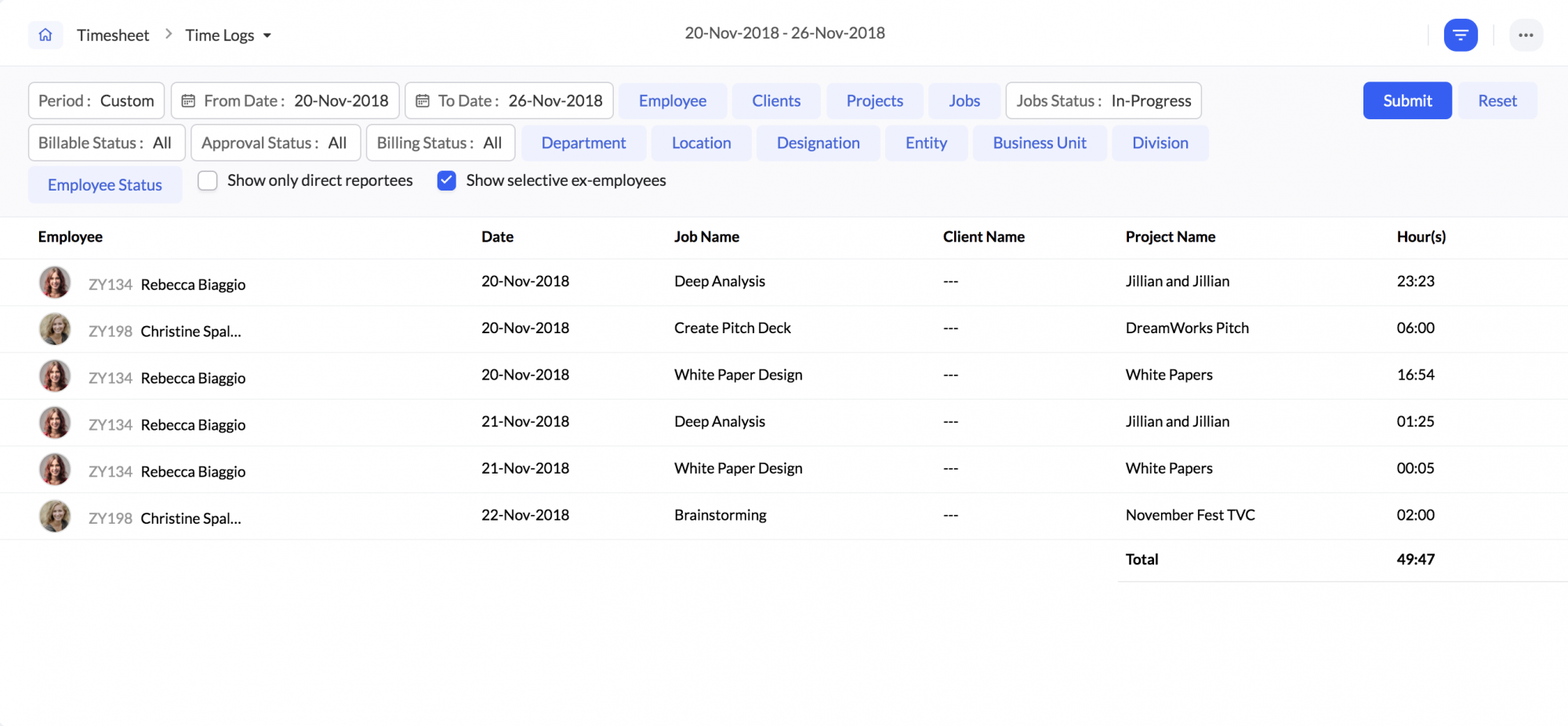 Zoho timesheet time logs