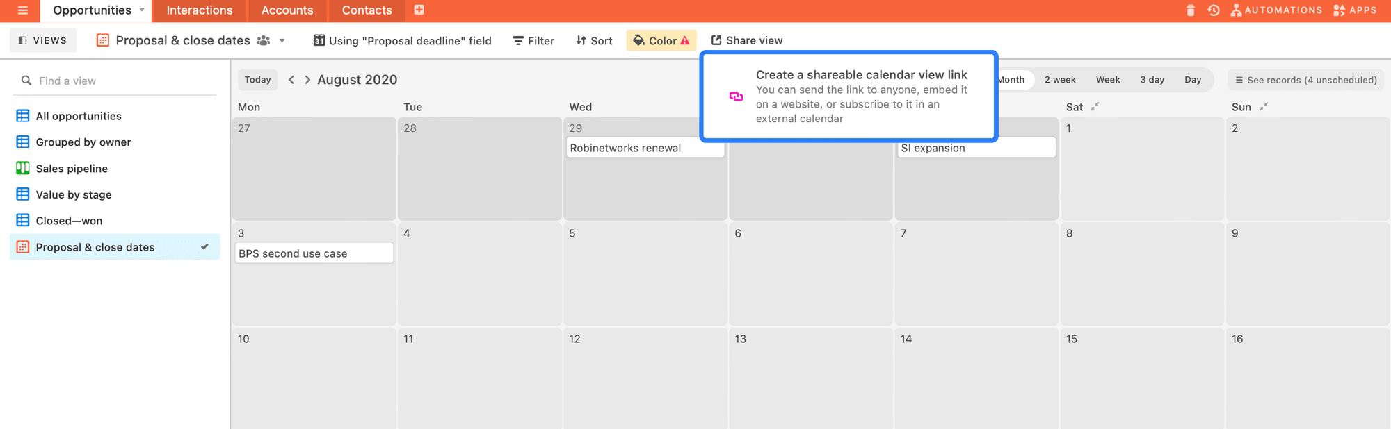 Airtable Calendar view