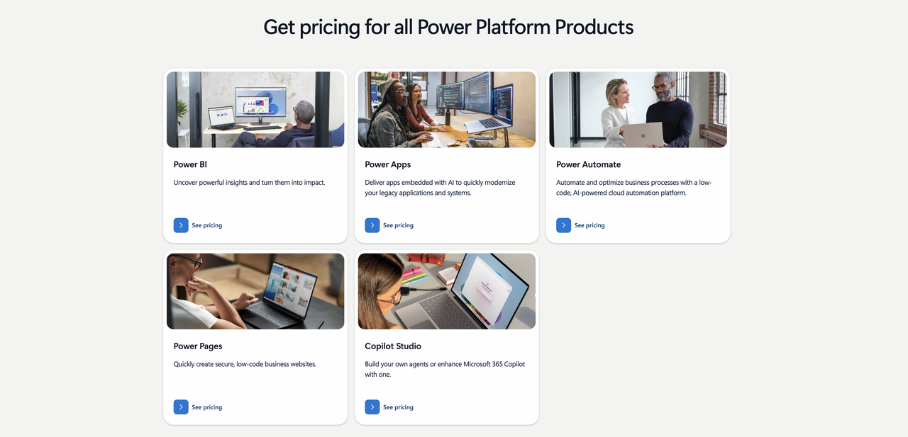 Explore the pricing of all Power platform products