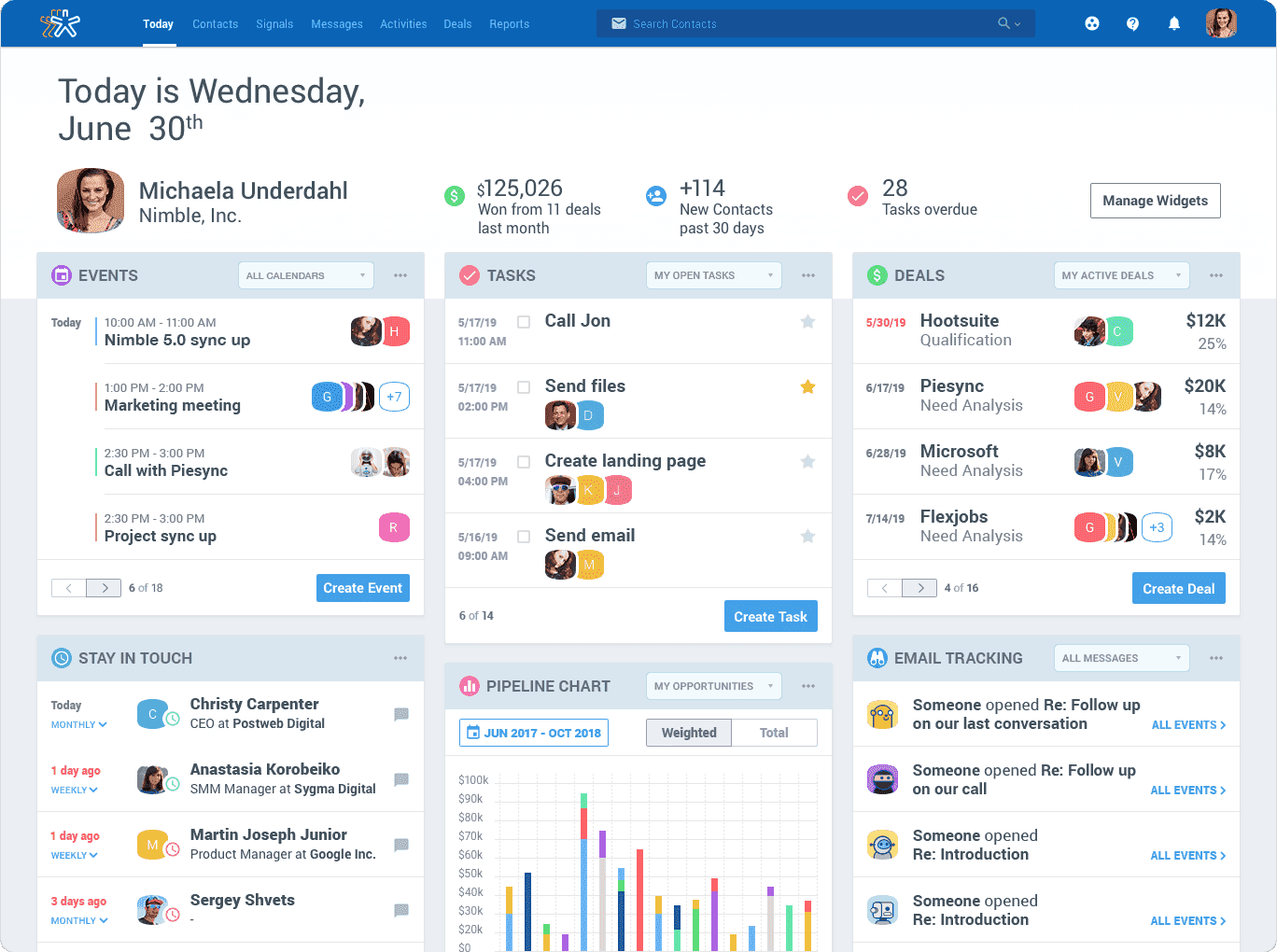 The interface of Nimble CRM
