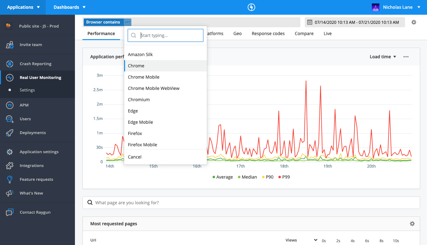 Raygun: Real-user monitoring and crash reporting tool