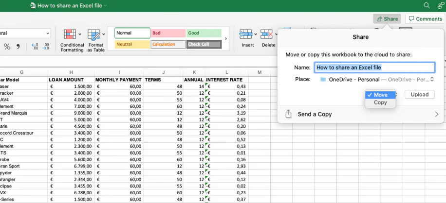 Share excel spreadsheet
