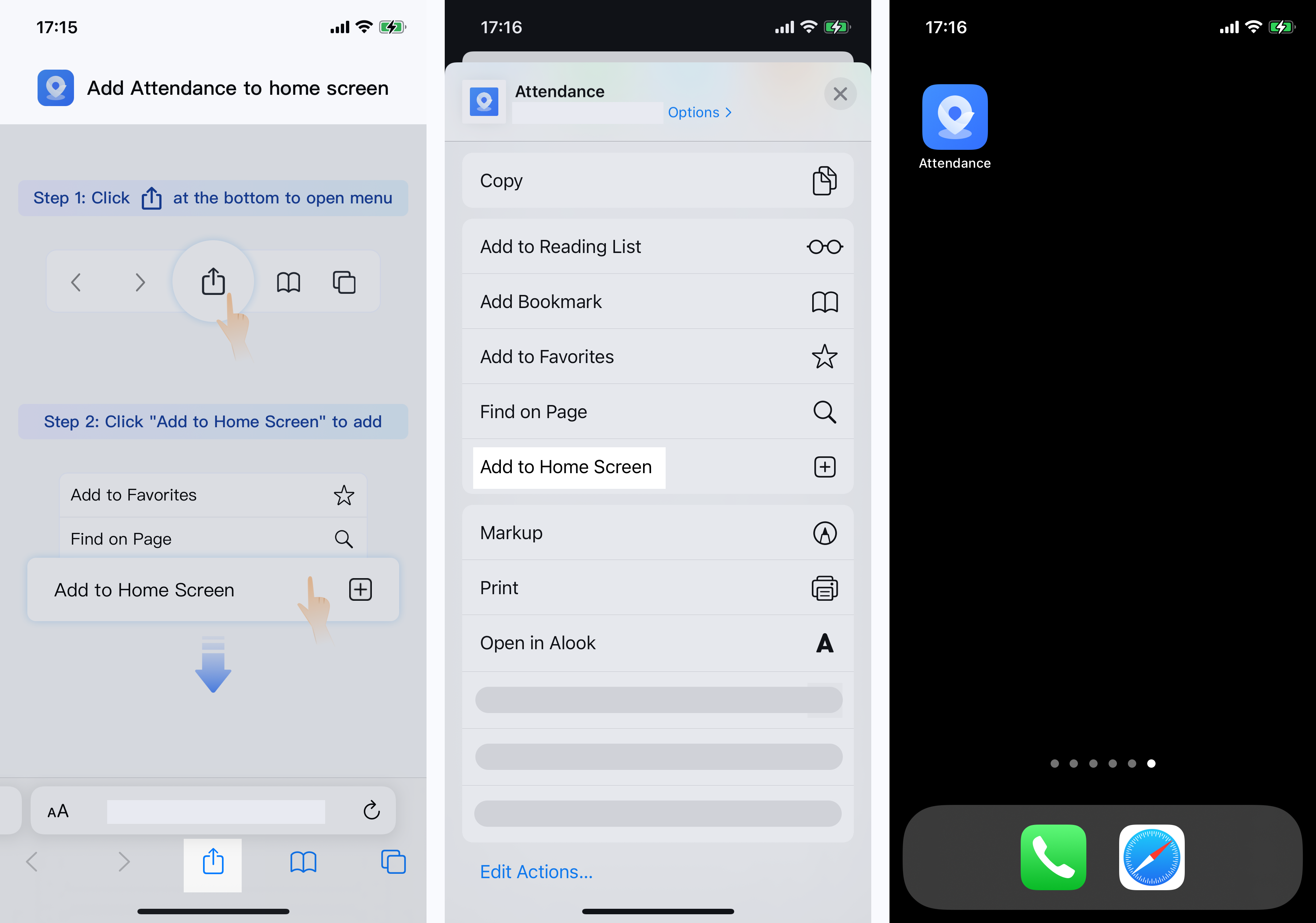 Add an app to the home screen of a mobile device